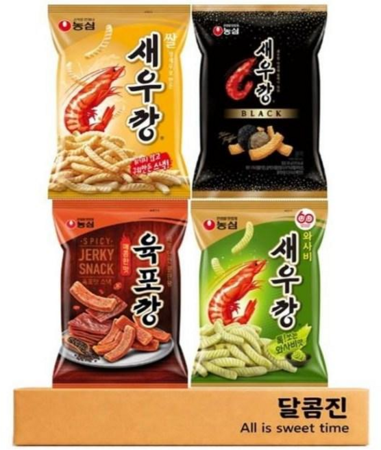 [달콤진] 농심 쌀새우깡 + 새우깡블랙 + 육포깡 + 와사비새우깡, 312g, 4세트