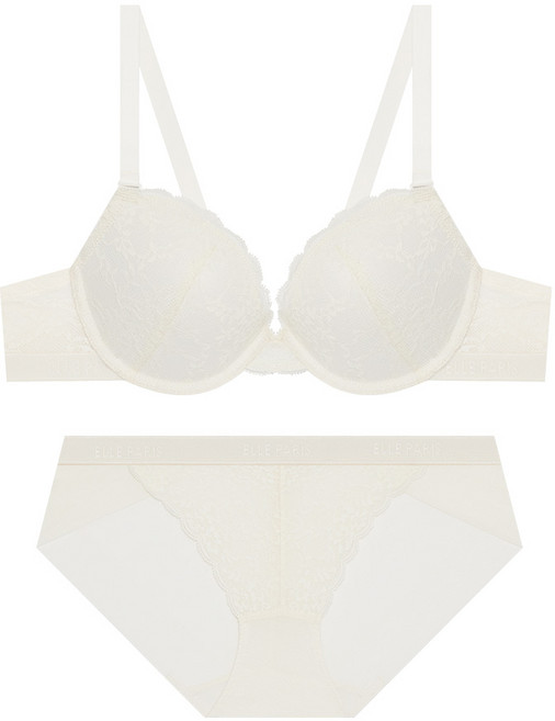 엘르이너웨어 클래시 페미닌 레이스 브라 팬티 세트 - 크림
