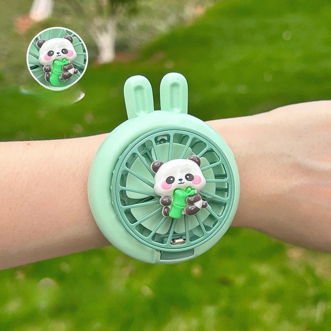 픽슝 시계선풍기 손목밴드 USB충전 휴대용 팔찌 선풍기, 판다 민트, 300mAh