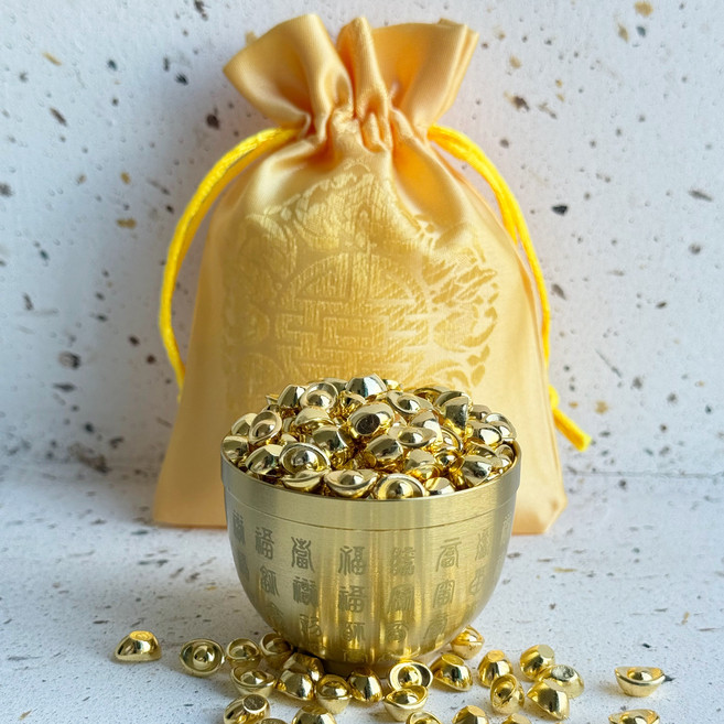 재물 황금 단지 항아리 풍수 금원보 골드바 복주머니 인테리어 장식품, 구성A(금원보)세트