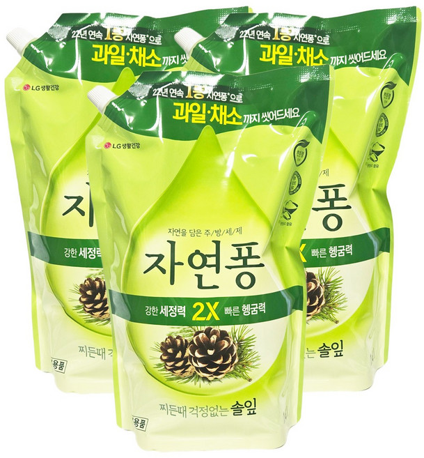 자연퐁 찌든때 걱정없는 솔잎 주방세제 파우치형, 1.4L, 3개