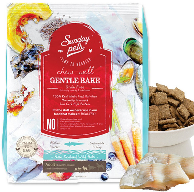 젠틀베이크 호키 강아지 오븐베이크 LID 그레인프리 사료, 흰살생선, 1.3kg, 1개