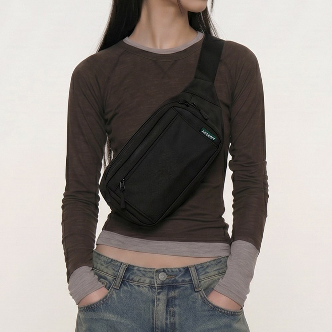 [자체제작] 여행용 심플 힙색 방수 남녀공용 리브 크로스백