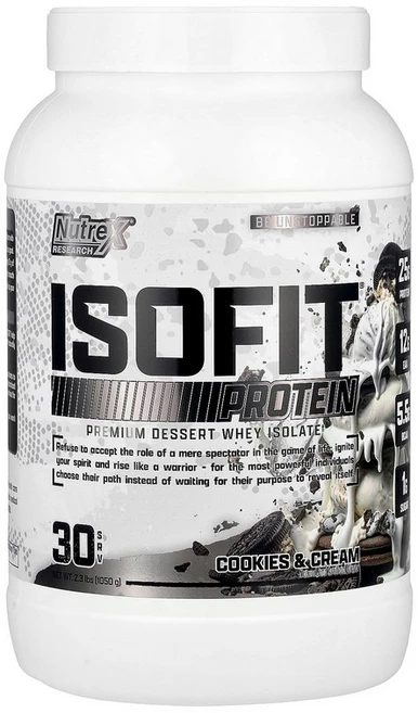 Nutrex Research IsoFit® Protein Premium Dessert Isolate Cookies & Cream 2.3 lbs (1 050 g), 1043 g, 1개, 1.05kg - 쿠팡
