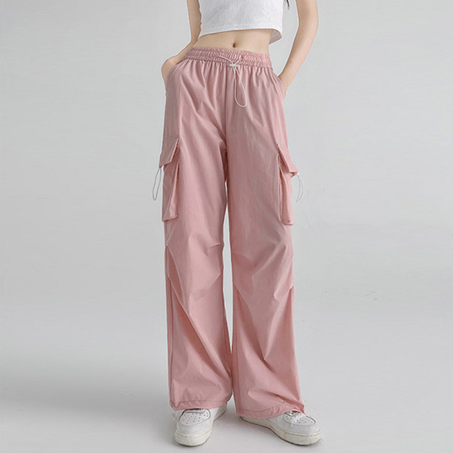 양놀 여자 밴딩 하이웨스트 와이드 핏 카고 조거 팬츠