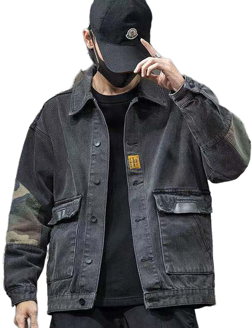 Covlanink 남자 재킷 봄가을 심플 프린트 소데님 코트 루즈핏 카고 탑