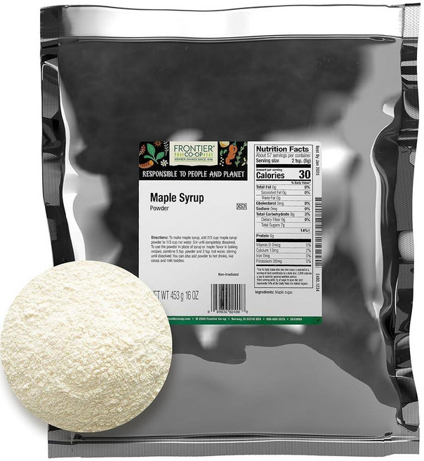 Frontier Co-op 메이플 시럽 파우더 0.5kg(1파운드) 벌크 백 순수 메이플 설탕 천연 감미료 메이플 파우더 - 차 베이킹 등을 위한 완벽한 설탕 대체품, 1개, 453.5g