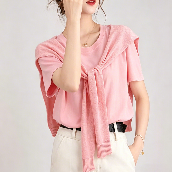 FANSYLI 여성 얇은 니트 숄 아이스실크 숏가디건 기본형 가벼운 레이어드 필수 데일리 활용도 높은 심플 스타일 X2604A16
