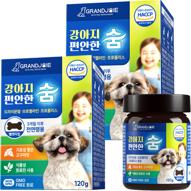 강아지 기관지 영양제 사료 거위소리 켁켁 그랑조아, 2개, 호흡기/기관지, 60정