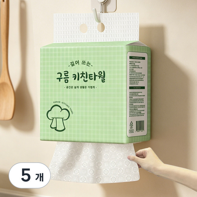 구름키친타올 천연펄프 걸어쓰는 뽑아쓰는 키친타올, 5개, 180매