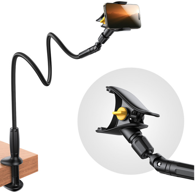 티파스 조이룸 프리미엄 구스넥 침대 핸드폰 자바라 누워서 거치대 이중관절 540도, 1개, 블랙