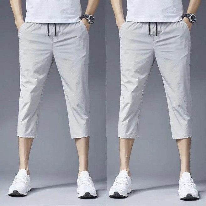 夏季男裝冰絲運動休閒七分短褲 大碼彈力沙灘褲, 兩件裝 冰絲830灰色+830灰色,2XL建議135-145斤