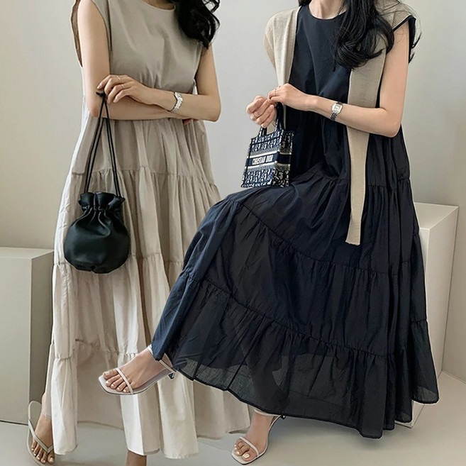 모던허니 여름 민소매 루즈핏 캉캉 원피스 임산부 하객룩 플레어 바캉스룩 휴가룩