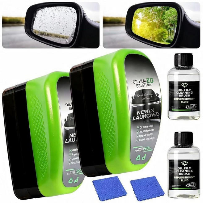COPFASTOK 자동차 앞유리용 2.0 오일 필름 클리닝 브러시 액체 방출 기능이 있는 2026 새로운 유리 클리닝 보드 얼룩 및 잔여물 제거 선명한 가시성 복원 3팩, 2 Pack Green