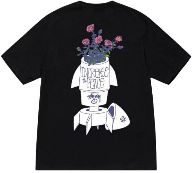 스투시 플라워 봄 티셔츠 화이트 1904933, 블랙(Black)