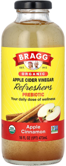 Bragg 유기농 사과 식초 리프레셔 프리바이오틱 애플 시나몬 473ml(16fl oz), Bragg유기농사과식초리프레셔프리바이오틱애플시나몬473, 1개, 473ml