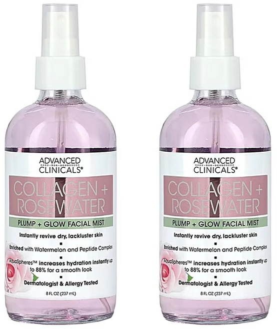 어드밴스드 클리니컬스 콜라겐 로즈워터 페이스 미스트 플럼프 글로우 페이셜 237ml 2팩 - 쿠팡