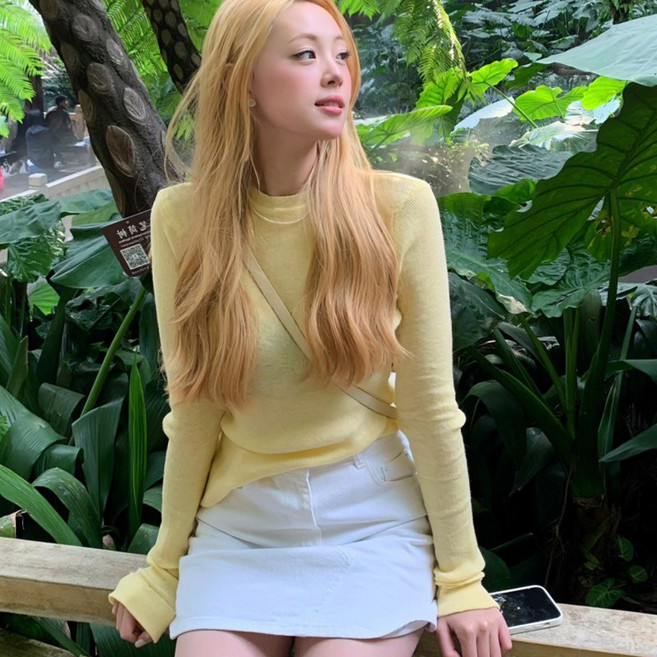 [에이진] 시스루 슬림 니트 긴팔 티셔츠 (3colors)