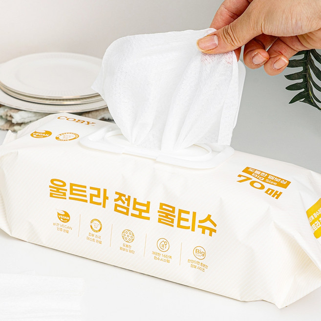 초대형 물티슈 70매 반려동물 유아 비건 빅사이즈 도톰 점보 엠보싱 캡형, 4개, 70개입, 60g