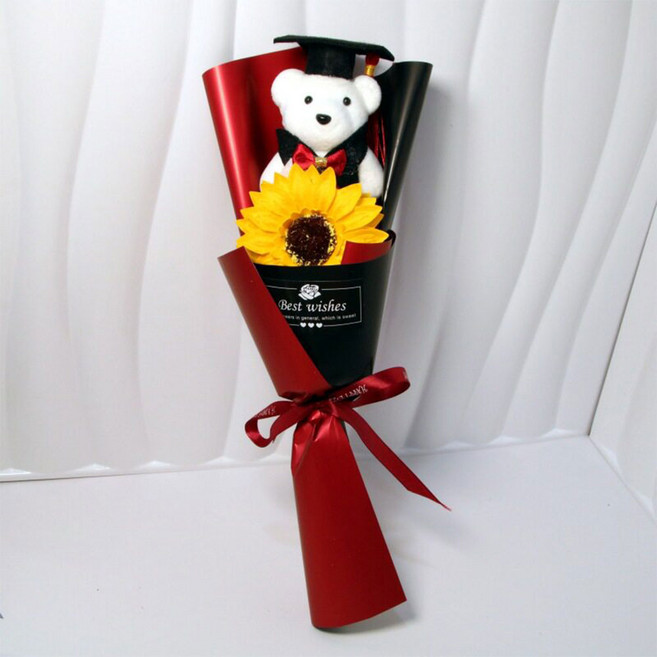 畢業熊花束 向日葵畢業熊花束, 向日葵紅黑花束, 1個