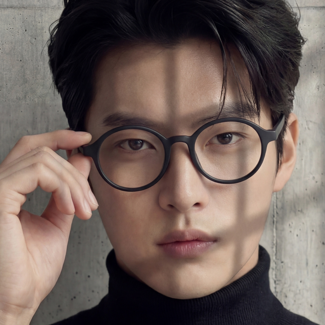 얼굴형커버 데일리 모던 매트 블랙 동글이 원형 TR 국산 안경테 안쓴듯 가벼운 뿔테