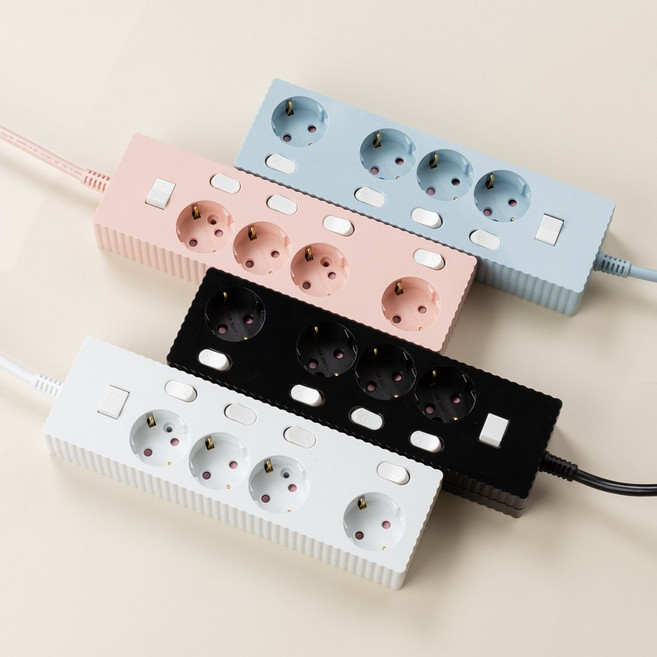 파워존 웨이브 4구 멀티탭 메인 개별 스위치 절전 과부하차단 멀티콘센트 50cm 1.5m 3m 5m 7m, 개별 4구 파스텔블루, 1개