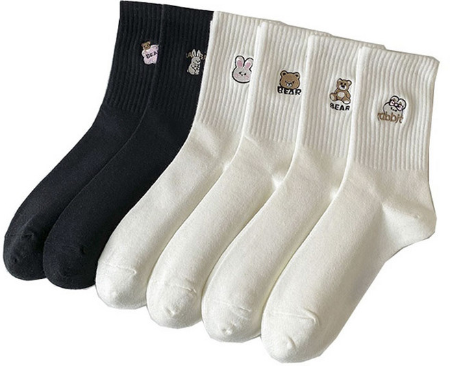 Wenyao 가을 겨울 래빗 베어 자수 여성양말세트 6개입