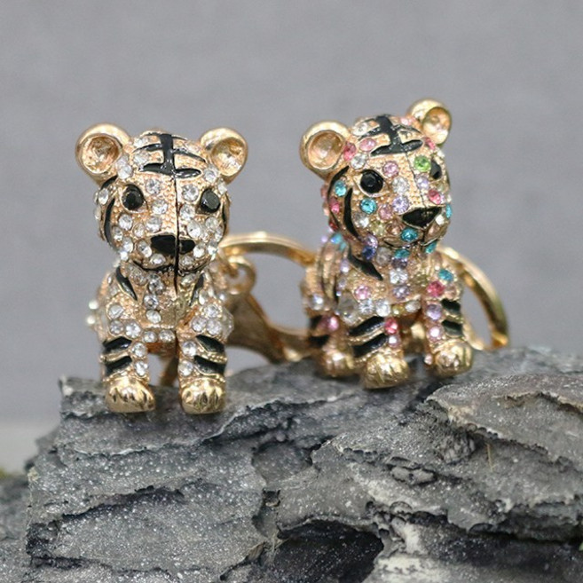 큐빅 호랑이 열쇠고리 키링 호랑이띠 선물 가방장식, 비닐포장, 오팔, 1개