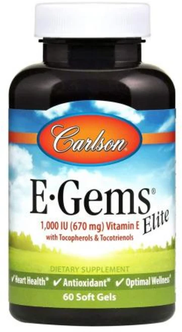 칼슨랩 E-Gems 엘리트 1000IU 비타민E 60캡슐 (2개월분) 토코페롤, 없음, 없음, 60정, 1개 - 쿠팡