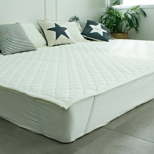 바숨 고정밴딩 순면 누빔 패밀리 침대패드 국내산, 아이보리