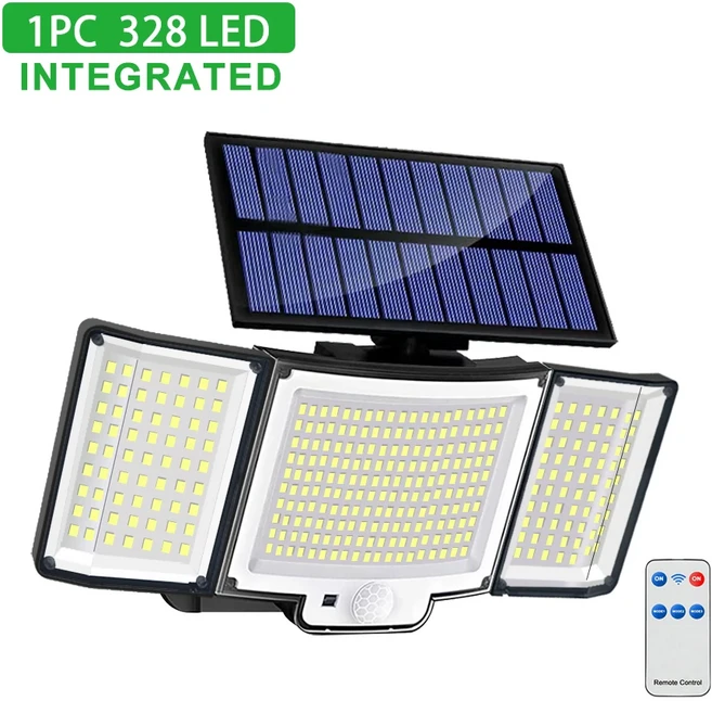 야외 태양광 조명 348LED 3 헤드 방수 보안 홍수 모션 센서 정원용, 1)328LED-Integrated - 1PCS, 01 328LED-Integrated_01 1PCS