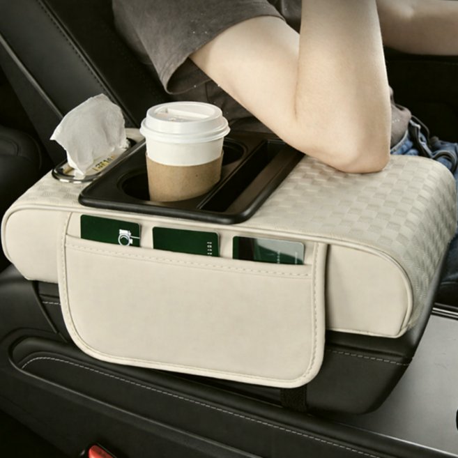 바이해랑 고급 자동차 팔걸이 쿠션 콘솔 수납함, 1개, 베이지