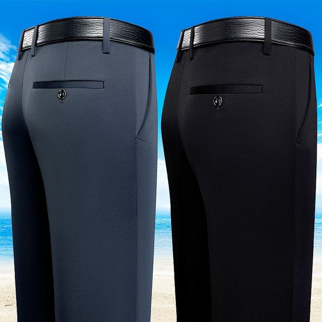 1+1 중년 남성 긴바지 봄가을 아빠 스판 통기성 통바지 하이웨스트 남자 춘추 캐주얼 비즈니스룩 정장 팬츠 LJX