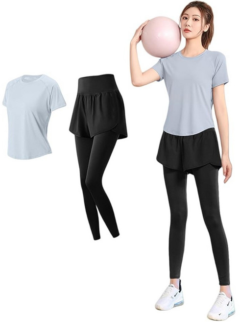 Karsaer 요가복 여성세트 필라테스복 루즈핏 반팔티셔츠 하이웨스트 요가바지 레깅스 필라테스 트레이닝 A0063