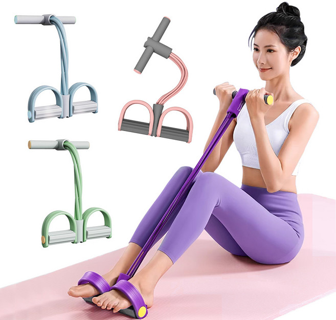 腳蹬拉力器 6管拉力器 腿部拉力器 仰臥起坐 健身器材 小腹剋星 減肚 健腹 美背 提臀 塑形, 藍色, 1個