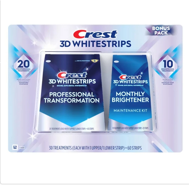 크레스트 3D 화이트스트립 치아미백 20회 전문 트리트먼트 + 10회 보너스 브라이트닝 트리트먼트 (총 60개), 60개 - 쿠팡