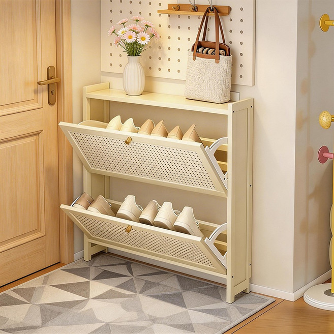 좁은현관슬림신발장 70CM 신발장수납장, 2단, 아이보리