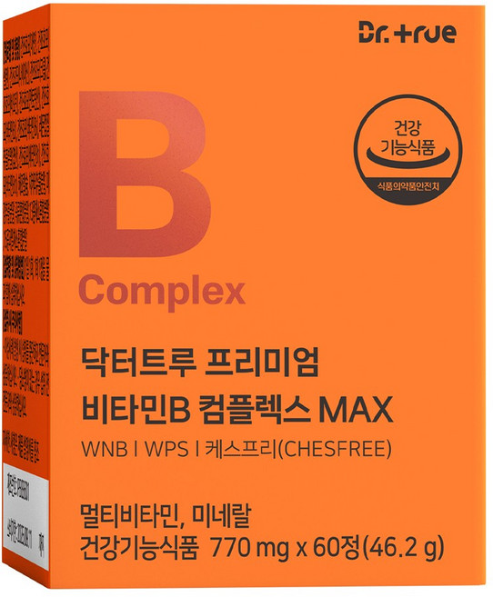 닥터트루 프리미엄 비타민B 컴플렉스 B1 B2 B6 B12 영양제 수용성 비타민비, 1박스, 60정