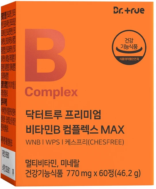 닥터트루 프리미엄 비타민B 컴플렉스 B1 B2 B6 B12 영양제 수용성 비타민비, 1박스, 60정 - 쿠팡