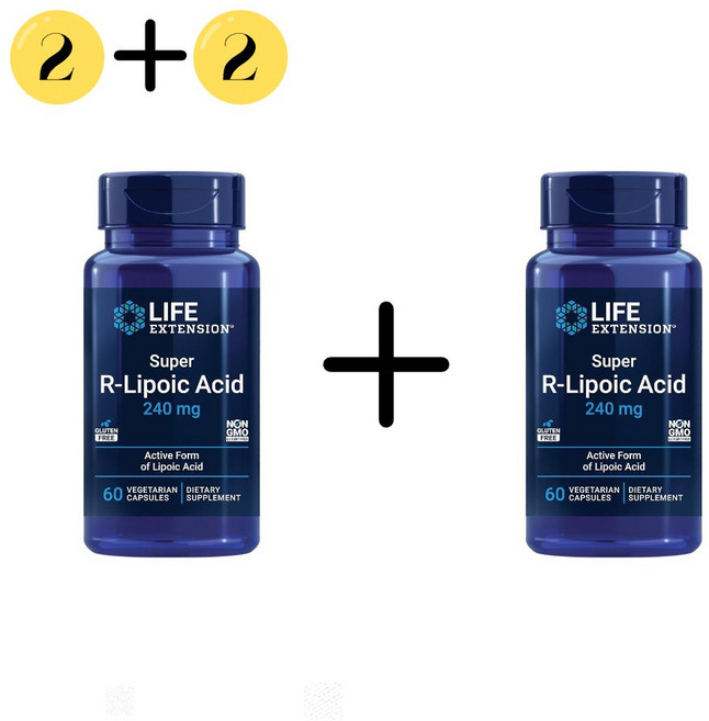 2+2 라이프 익스텐션 슈퍼 R-리포산 240mg 60캡슐 R-리포에이트 알파리포산, 60회분, 4개