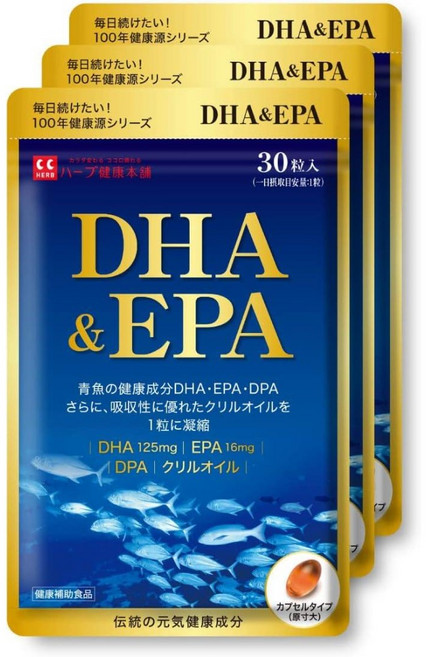 일본 허브 건강 본점 DHA EPA 오메가3 피쉬 크릴 오일, 30캡슐(3봉지), 1개, 30정