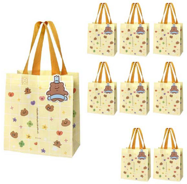 곰돌곰돌곰돌희 부직포쇼핑백, 12개, 옐로우