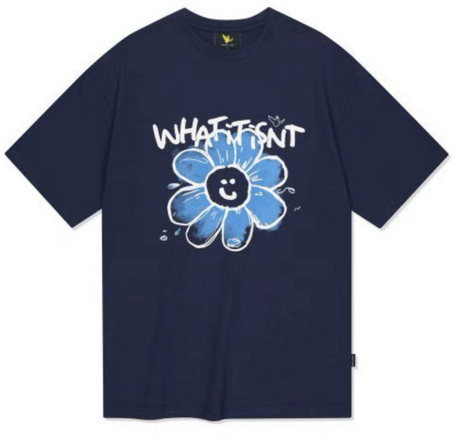 Mark Gonzales 短袖T恤 男女同款 刺繡小花 大花 海浪圖案, 大花款-深藍（現貨）,S