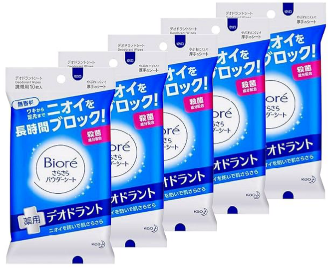 카오 비오레 사라사라 파우더 시트 약용 데오드란트 무향 10매×5입