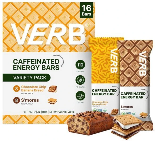 버브 카페인 에너지 바 버라이어티 팩 - 맛있는 맛 2가지 (26g 16팩) 110칼로리 저설탕 바 비건 및 글루텐 프리 80mg 녹차 함유 이동 중 간식 제공, Variety, 16 Count (Pack of 1) - 쿠팡