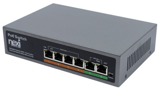넥시 NX660 4+2포트 POE 스위치 허브(65W)/NX-POE604EX20/4포트 PoE(최대 65W)/POE 4포트+Uplink 2포트/데이터 전송+전원공급, 1개