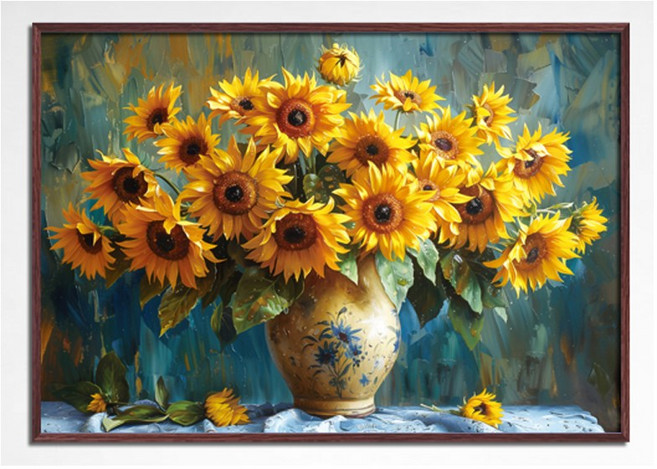 활짝핀 해바라기화병 정물화 1000피스 직소퍼즐액자 LP10-1002, 1개, 퍼즐+알루미늄월넛액자