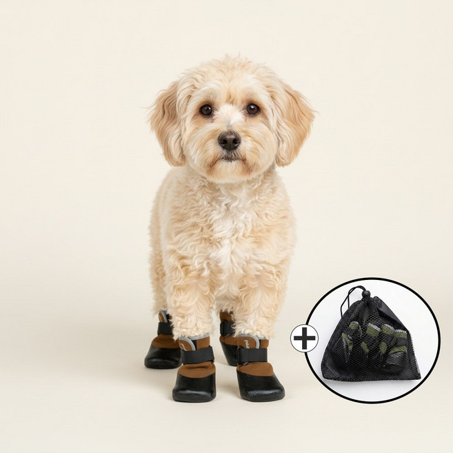 푸키 강아지 논슬립 삭스핏 슈즈 4P, 1세트, 브라운(기모안감)