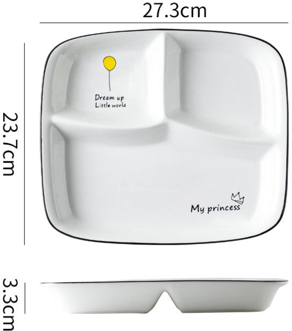 다이어트 1인용 세라믹 분할식판 / 체중조절 나눔접시 / 칼로리 컨트롤 그릇 / 아침식사 도시락 접시, 풍선 (Balloon), 1개
