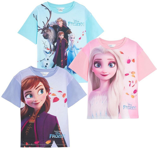 Disney 여아용 3팩 겨울왕국 티셔츠 아동용 엘사 안나 드레스 업 탑 면 티셔츠 겨울왕국 선물 멀티 4-5세